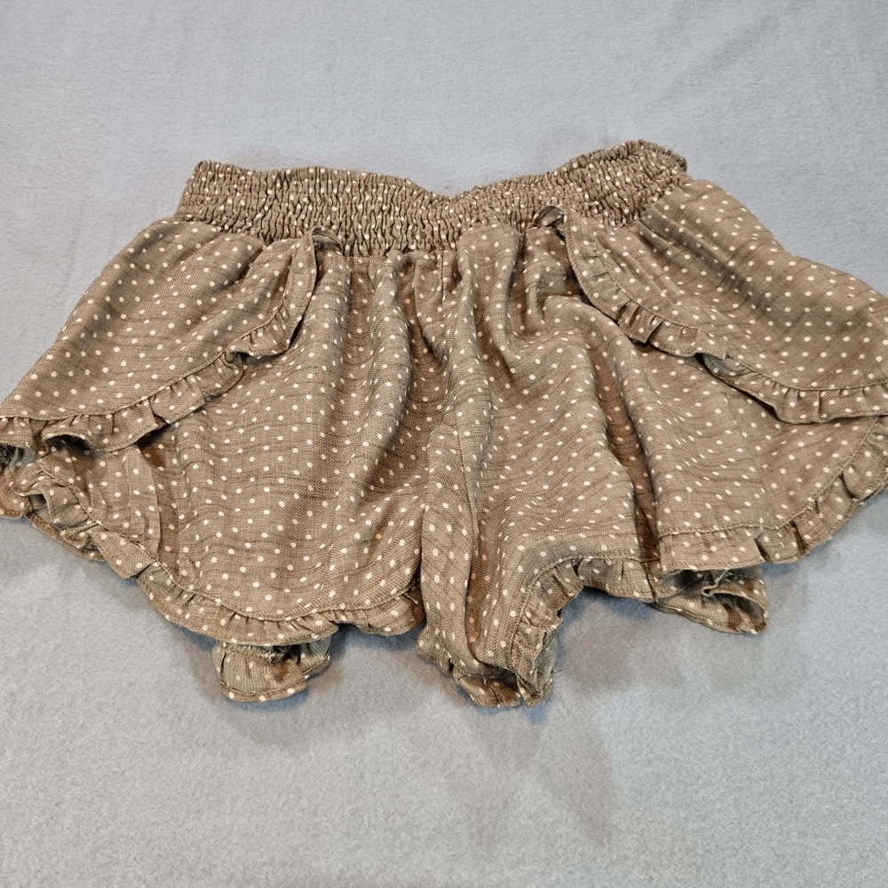 Mustard Seed Ruffle Shorts Women Medium‎ Brown Polka Dot Smocked